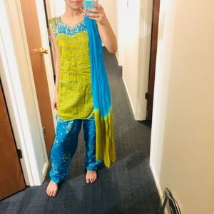 green and blue Indian patiala dress